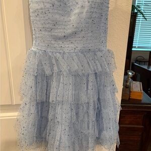 Windsor Light Blue Tulle Ruffle Dress with Sparkle